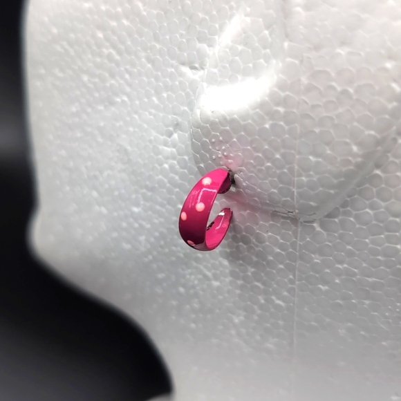 Pink Polka Dot Hoop Stud Earrings - Picture 4 of 7